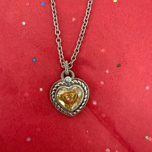 Silver Heart Pendant Necklace with Yellow Gemstone